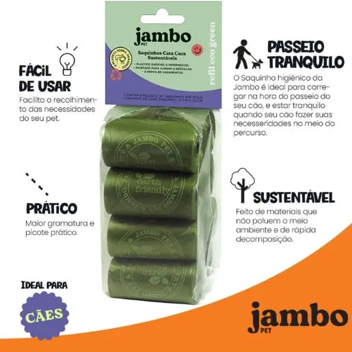 JAMBO PET, Kit Cata Caca Refil Saquinhos Higiênicos para Cães, Destaca Fácil, 8 Rolos, Plástico Durável e Impermeável, À Prova de Vazamentos, Diversas Cores 1 Kit cata caca refil