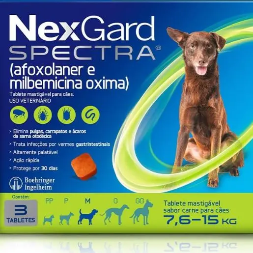 NexGard SPECTRA Antipulgas, Carrapatos e Vermífugo para Cães 7,6 a 15kg - 3 tabletes 1 Nexgard Spectra