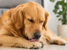 Cachorro lambendo as patas
