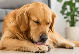 Cachorro lambendo as patas