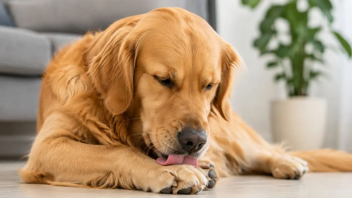 Cachorro lambendo as patas